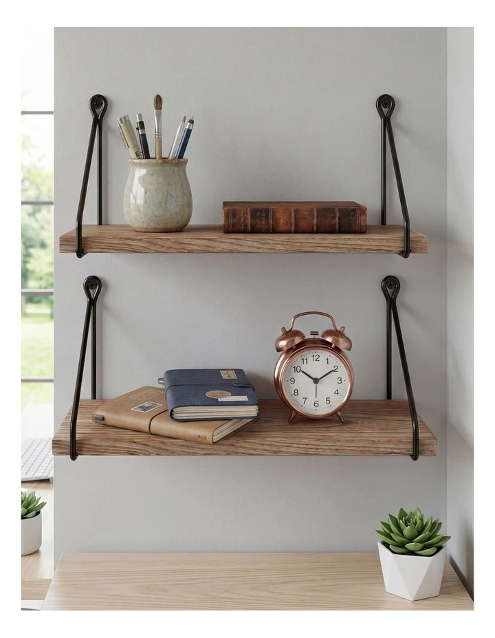 Levede Floating Wall Mounted Shelves Rustic 2Pcs Storage Display Bedroom Kitchen image 7