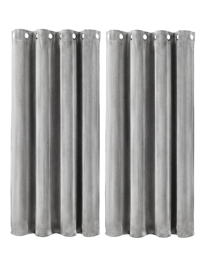 Marlow Velvet Blackout Curtains 2-Panel Room Darkening Eyelet Curtains Grey image 1
