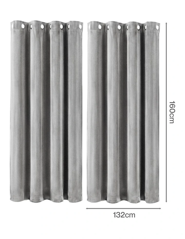Marlow Velvet Blackout Curtains 2-Panel Room Darkening Eyelet Curtains Grey image 3