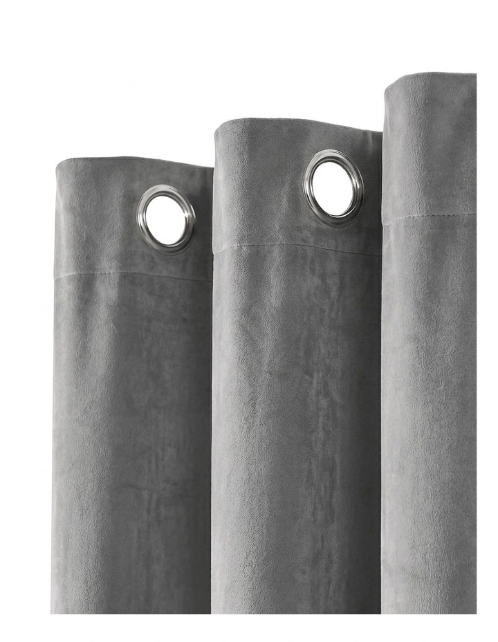 Marlow Velvet Blackout Curtains 2-Panel Room Darkening Eyelet Curtains Grey image 5