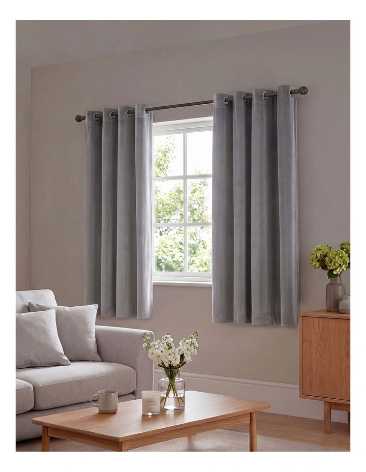Marlow Velvet Blackout Curtains 2-Panel Room Darkening Eyelet Curtains Grey image 7
