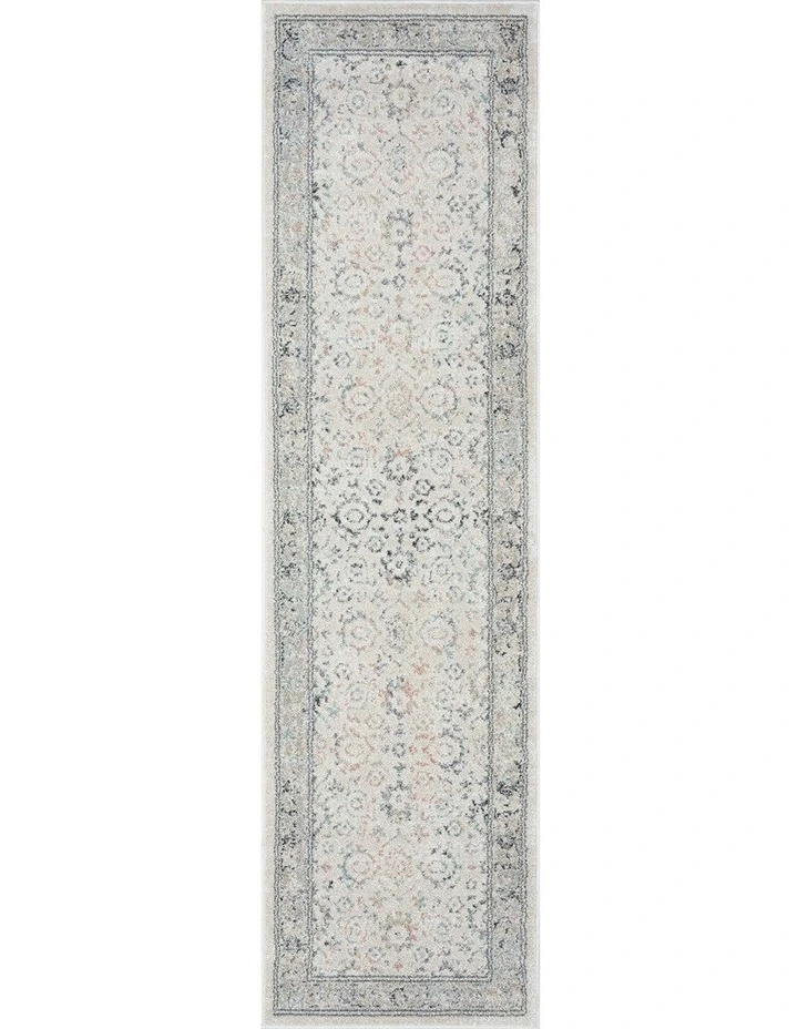 MISS AMARA  ANINE CREAM AND GREY MULTI-COLOUR TRADITIONAL FLORAL RUNNER RUG image 1