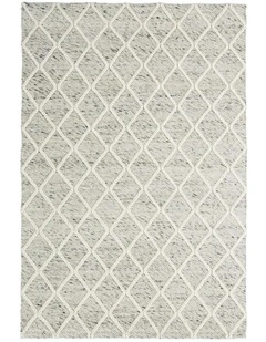 MISS AMARA ANJA GREY AND IVORY LATTICE WOOL RUG