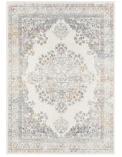 MISS AMARA AYSHA PINK YELLOW AND GREY TRADITIONAL MEDALLION RUG
