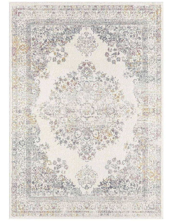 MISS AMARA AYSHA PINK YELLOW AND GREY TRADITIONAL MEDALLION RUG image 1