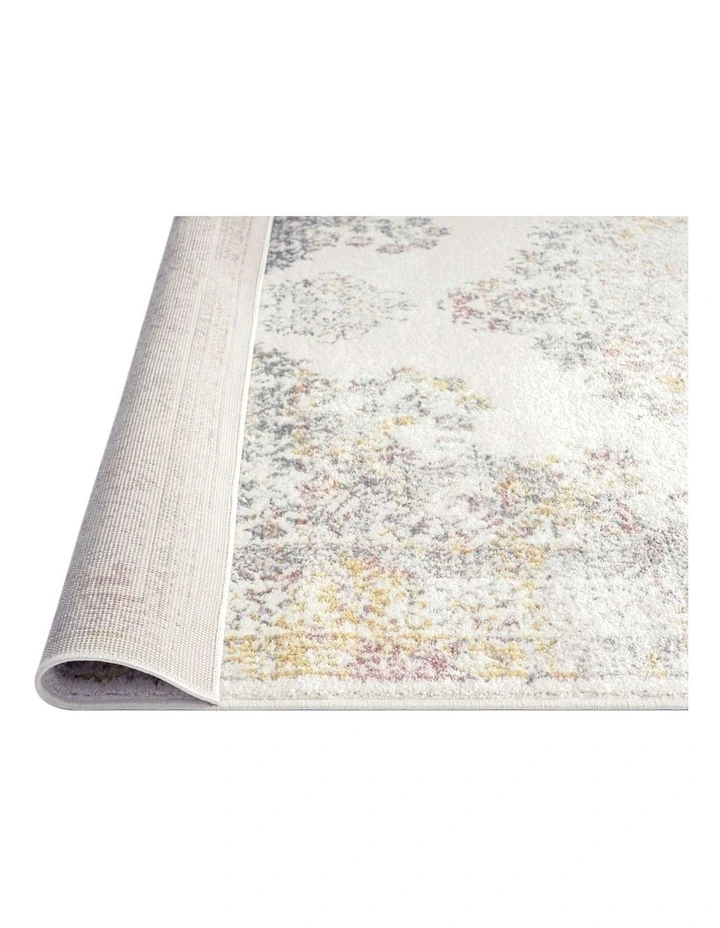 MISS AMARA AYSHA PINK YELLOW AND GREY TRADITIONAL MEDALLION RUG image 3