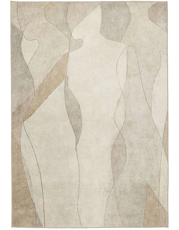 MISS AMARA  AZRA GREY AND BEIGE ABSTRACT WASHABLE RUG image 1