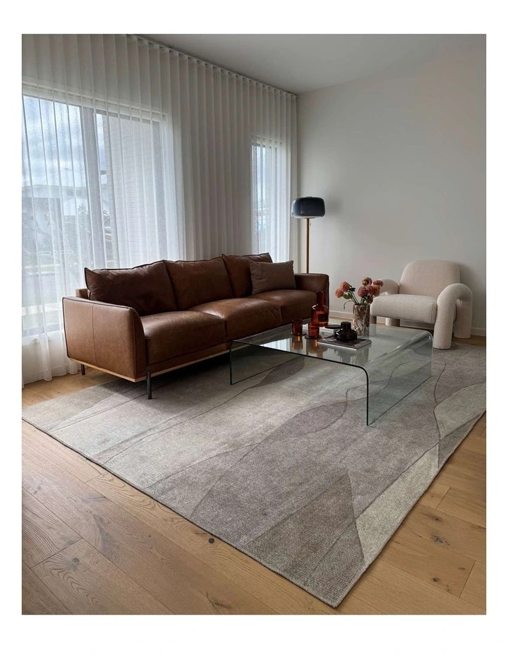 MISS AMARA  AZRA GREY AND BEIGE ABSTRACT WASHABLE RUG image 6