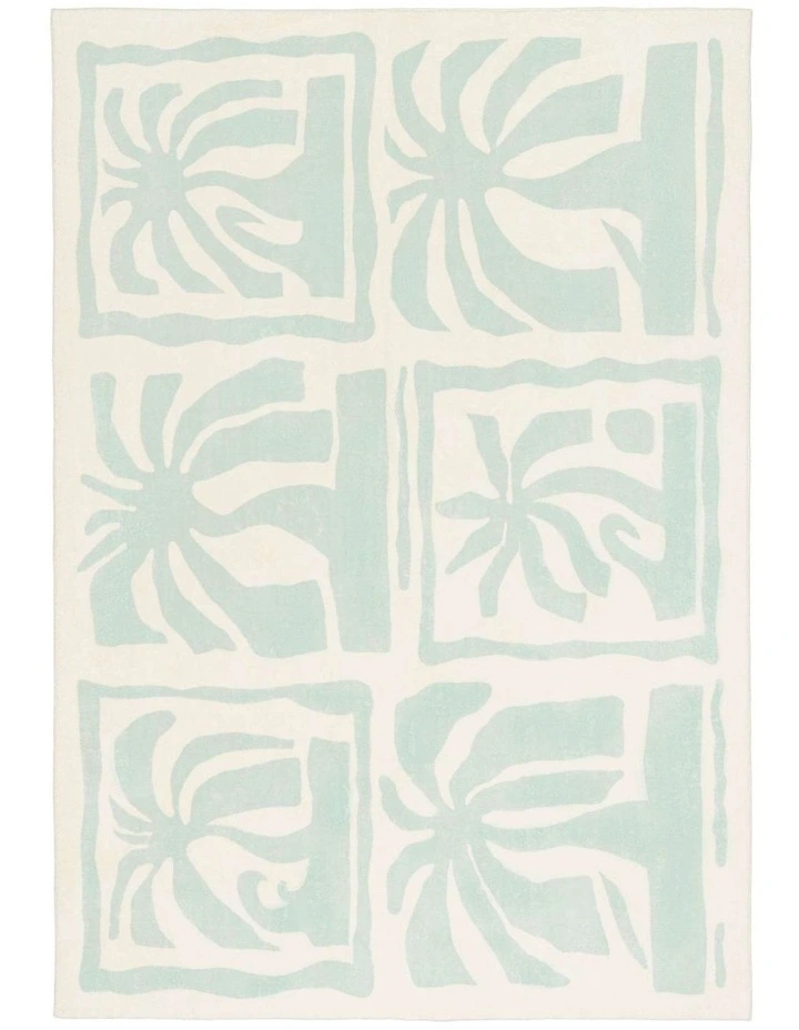 MISS AMARA  CINDY BLUE WAVES AND PALMS WASHABLE RUG image 1