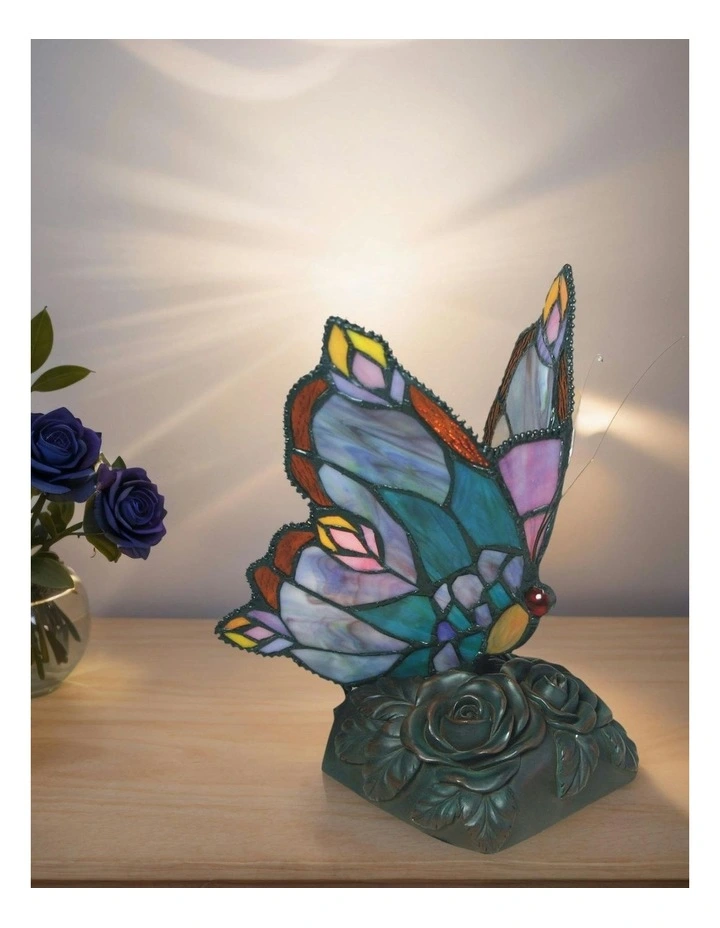 Blue Butterfly Tiffany Table Lamp image 2