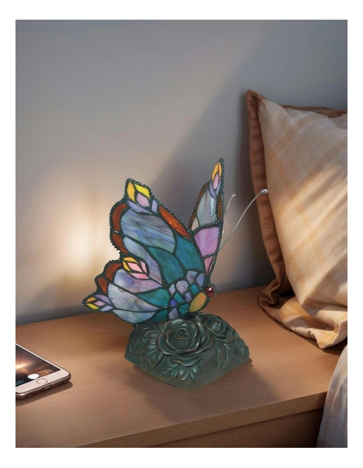 Blue Butterfly Tiffany Table Lamp image 3