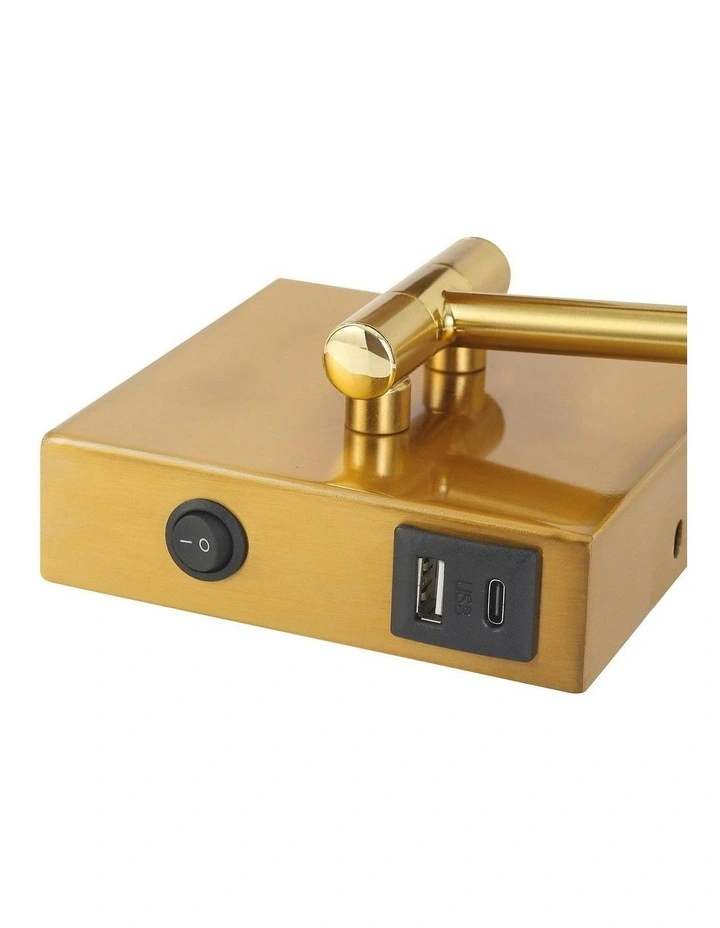 Elspet Swing Arm Wall Lamp With Charging Ports Brass image 6