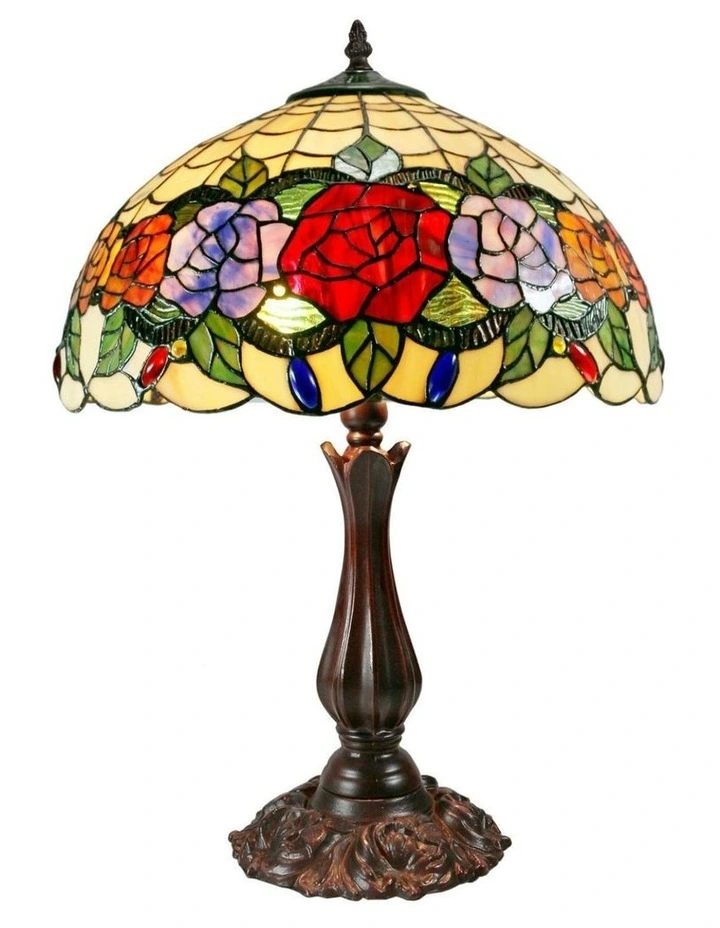 Red Rose Tiffany Table Lamp image 2