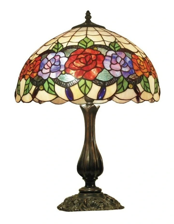Red Rose Tiffany Table Lamp image 3