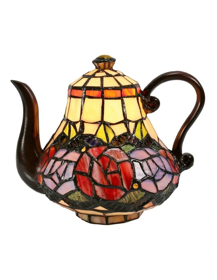 Rose Teapot Leadlight Tiffany Table Lamp image 1