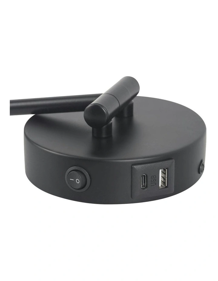 Beatrice Swing Arm Wall Lamp With Charging Ports Black image 5