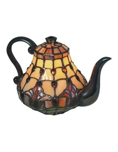 Red Tulip Teapot Leadlight Tiffany Table Lamp