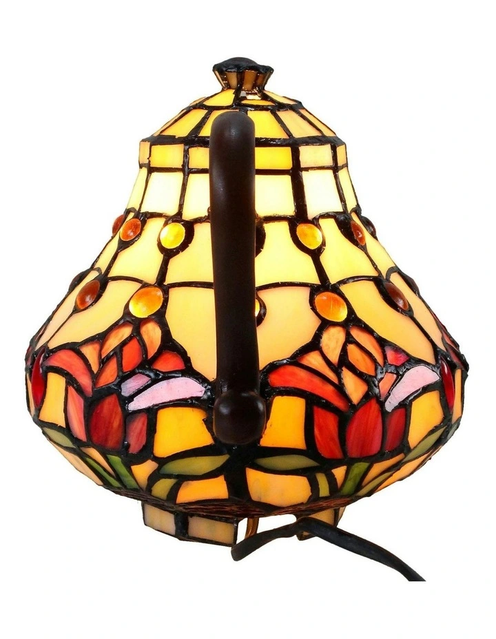 Red Tulip Teapot Leadlight Tiffany Table Lamp image 2