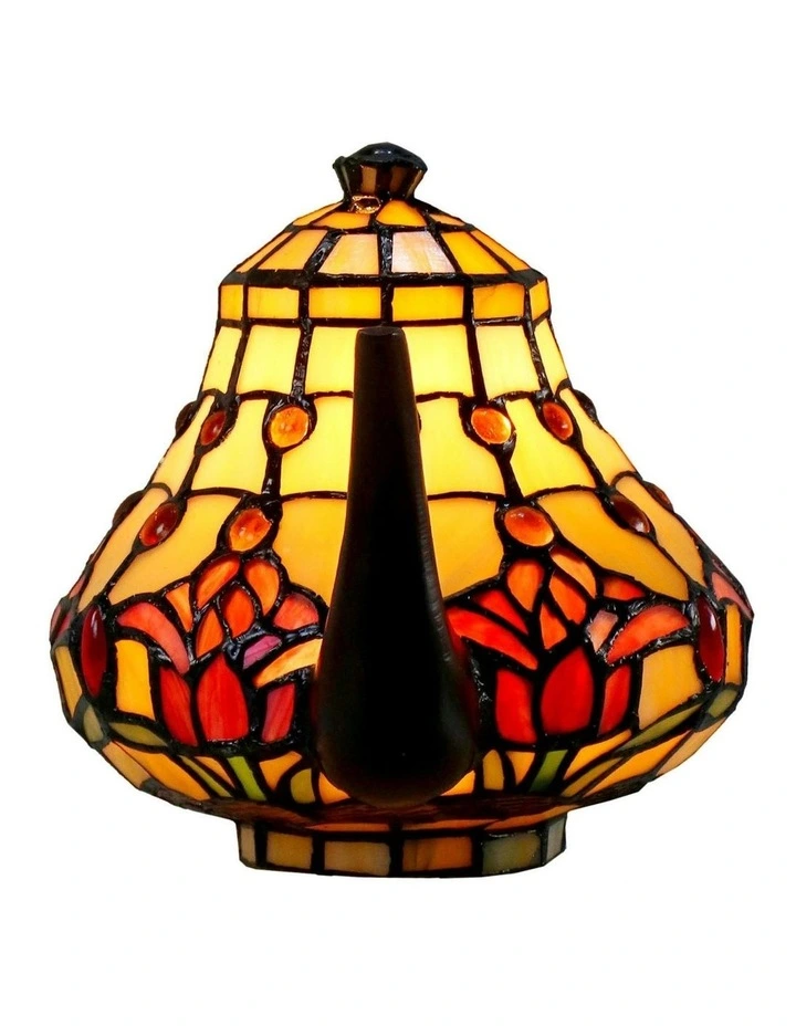 Red Tulip Teapot Leadlight Tiffany Table Lamp image 3