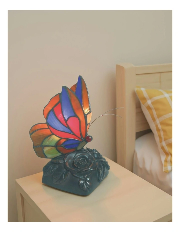 Red Butterfly Tiffany Table Lamp image 3