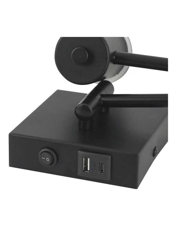 Elspet Swing Arm Wall Lamp With Charging Ports Black image 7