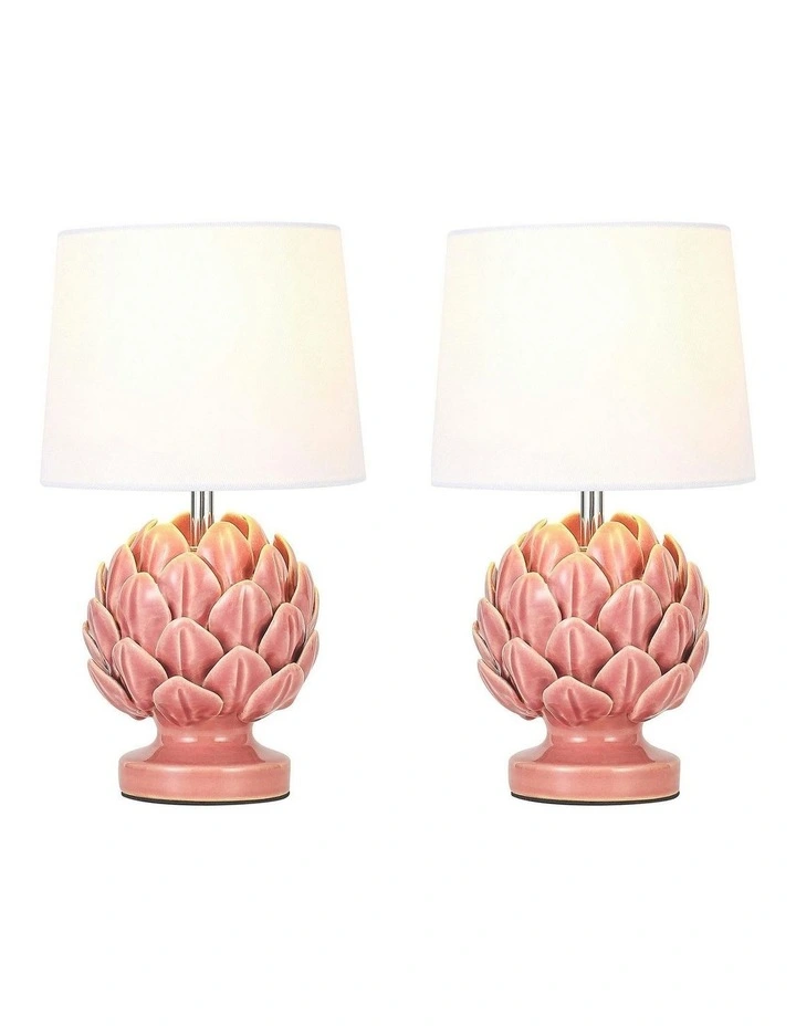 Tasha Artichoke Ceramic Table Lamp Set Of 2 Coral image 1