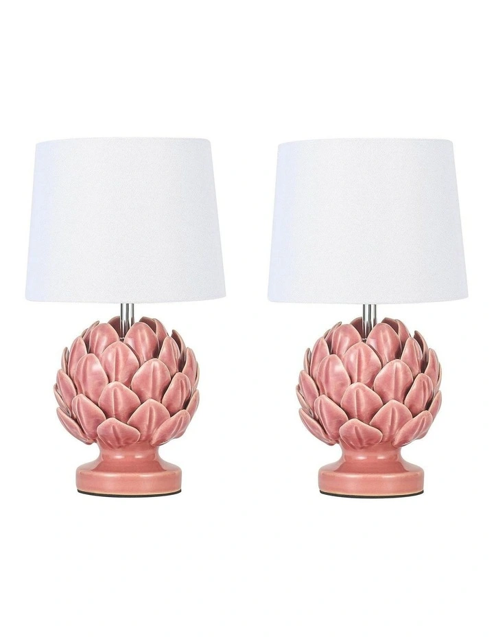 Tasha Artichoke Ceramic Table Lamp Set Of 2 Coral image 2