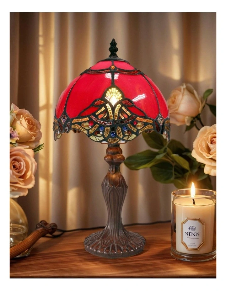 Benita Small Tiffany Table Lamp Red image 3