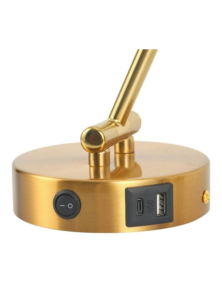 Beatrice Swing Arm Wall Lamp With Charging Ports Brass image 3