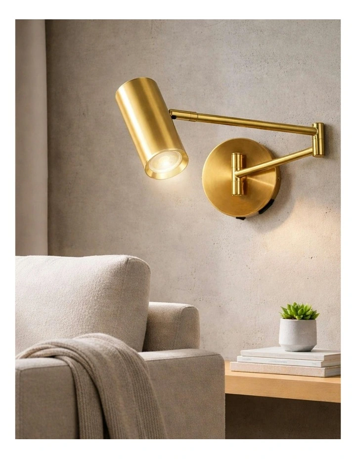 Beatrice Swing Arm Wall Lamp With Charging Ports Brass image 5