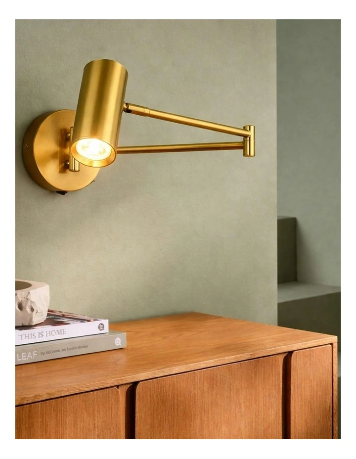Beatrice Swing Arm Wall Lamp With Charging Ports Brass image 6