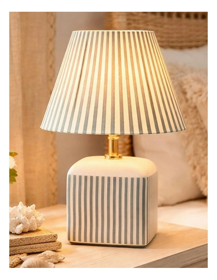 Amaris Ceramic Striped Table Lamp Green image 5