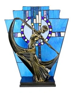 Leadlight Art Deco Table Lamp Blue