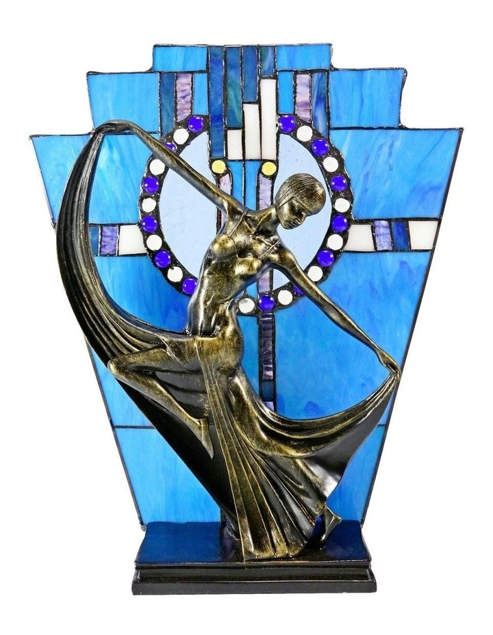 Leadlight Art Deco Table Lamp Blue image 1