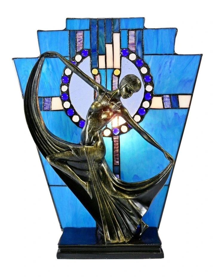 Leadlight Art Deco Table Lamp Blue image 2