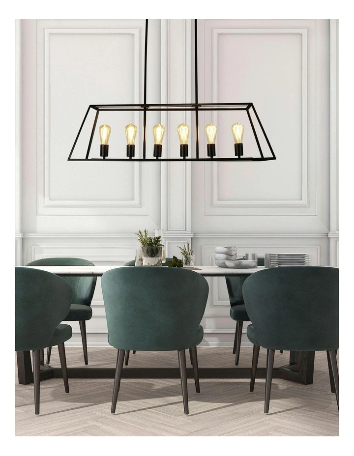 Southport.100 6-Light 100cm Urban Retro Pendant Light Black image 2