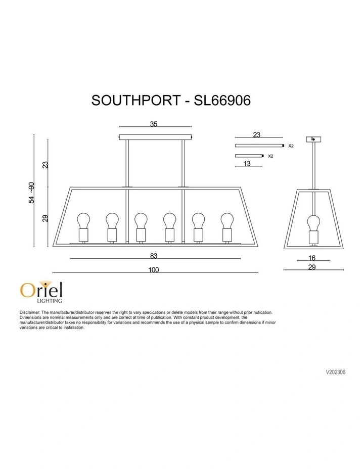 Southport.100 6-Light 100cm Urban Retro Pendant Light Black image 6