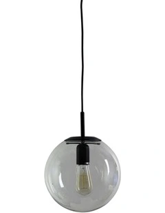 Newton Contemporary Clear Glass Pendant Light 25cm Black