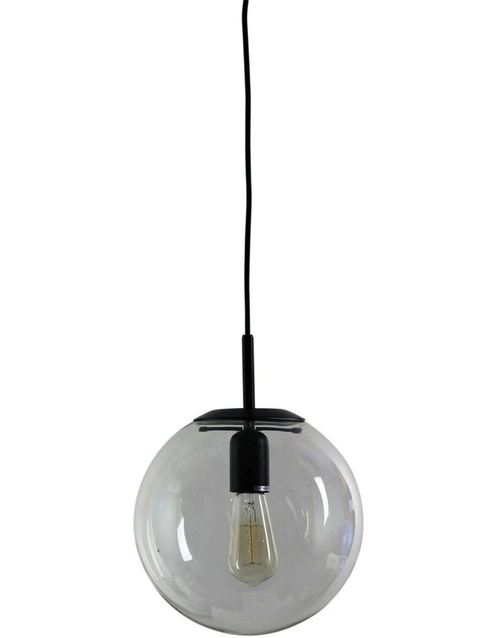 Newton Contemporary Clear Glass Pendant Light 25cm Black image 1