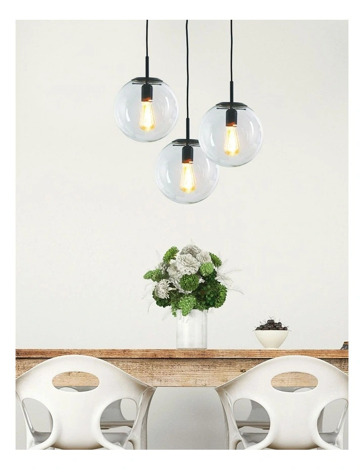 Newton Contemporary Clear Glass Pendant Light 25cm Black image 2