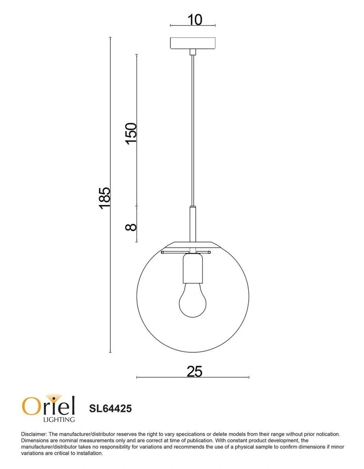 Newton Contemporary Clear Glass Pendant Light 25cm Black image 3