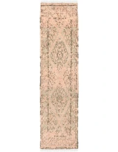 MISS AMARA MONIKA PEACH AND GREEN ABSTRACT DIAMOND WOOL RUNNER RUG