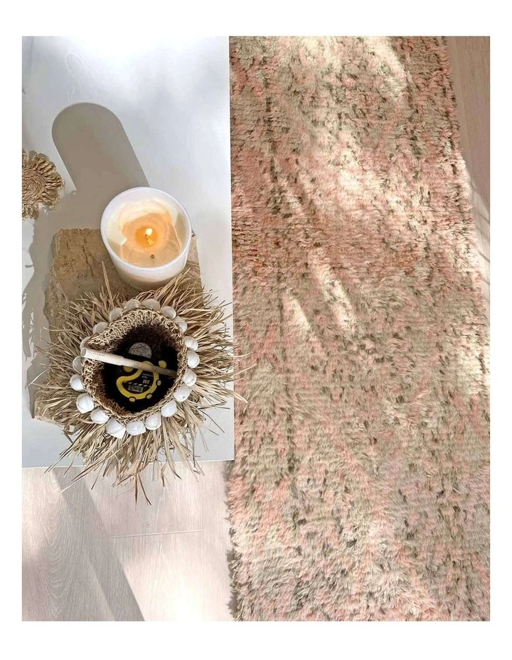 MISS AMARA  MONIKA PEACH AND GREEN ABSTRACT DIAMOND WOOL RUNNER RUG image 6