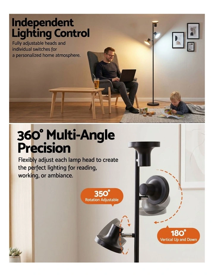 Artiss LED Tree Floor Lamp 36W Dimmable 3 Rotatable Lights Remote Touch Control image 4