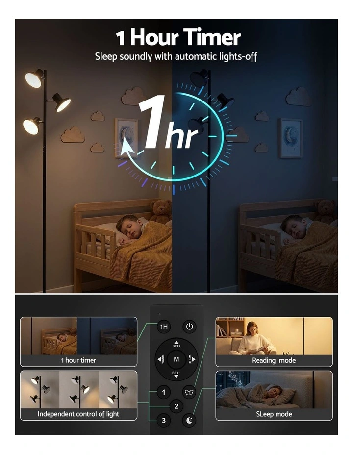 Artiss LED Tree Floor Lamp 36W Dimmable 3 Rotatable Lights Remote Touch Control image 5