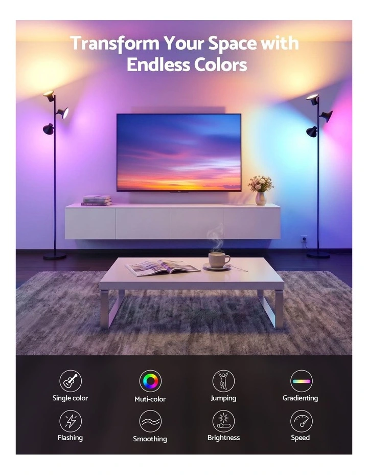 Artiss RGB Floor Lamp LED with 3 Swivel Lights Color Changing Lamp with Remote Stepless Dimmable image 4