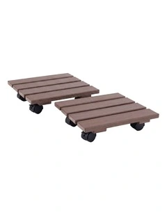 Gardeon 2PC Rolling Plant Caddy Set HDPE Lockable Wheels Brown