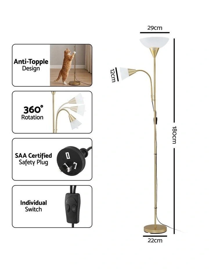 Artiss Gold Floor Lamp with Reading Light Mother & Child E27 E14 Bulb Not Included image 2