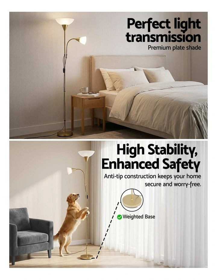 Artiss Gold Floor Lamp with Reading Light Mother & Child E27 E14 Bulb Not Included image 5