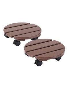 Gardeon 2PC Plant Carts HDPE Plant Caddy with Lockable Wheels Brown